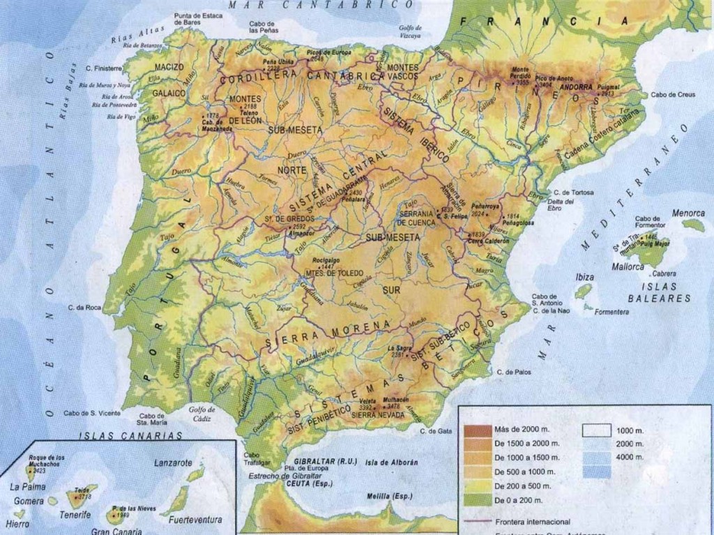 Mapa Fisico de España Mapa Fisico de España